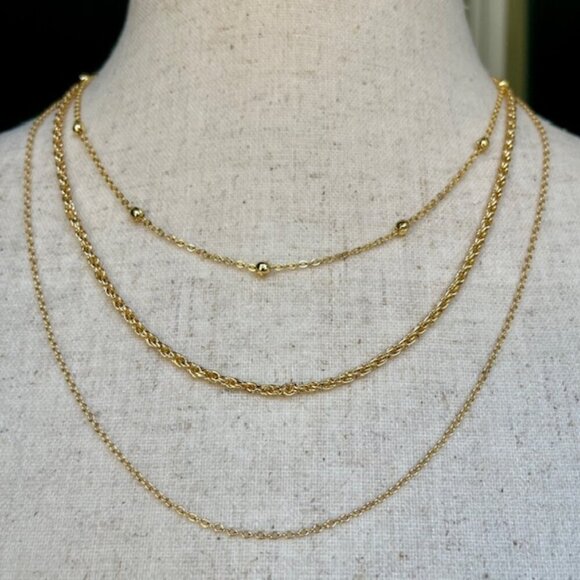 Gold Tone 3 Multi Strand Layered Chain 17 Necklace Made in Greece NWT - Picture 2 of 8